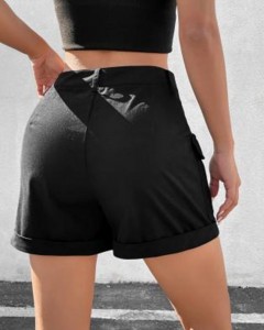 Custom pockets style casual black cargo shorts