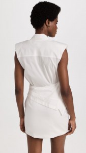 OEM Asymmetrical white shirt lapel sleeveless elegant dress