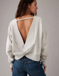 Long-Sleeve Cropped Twist-Back Sweatshirt