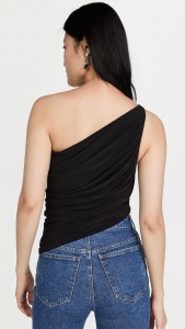 Sloping shoulder asymmetrical off-the-shoulder pleated black vest