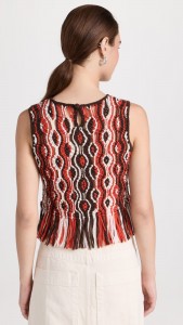 Colour Mixture Sleeveless Hollow Out Fringe Hem Knit Top