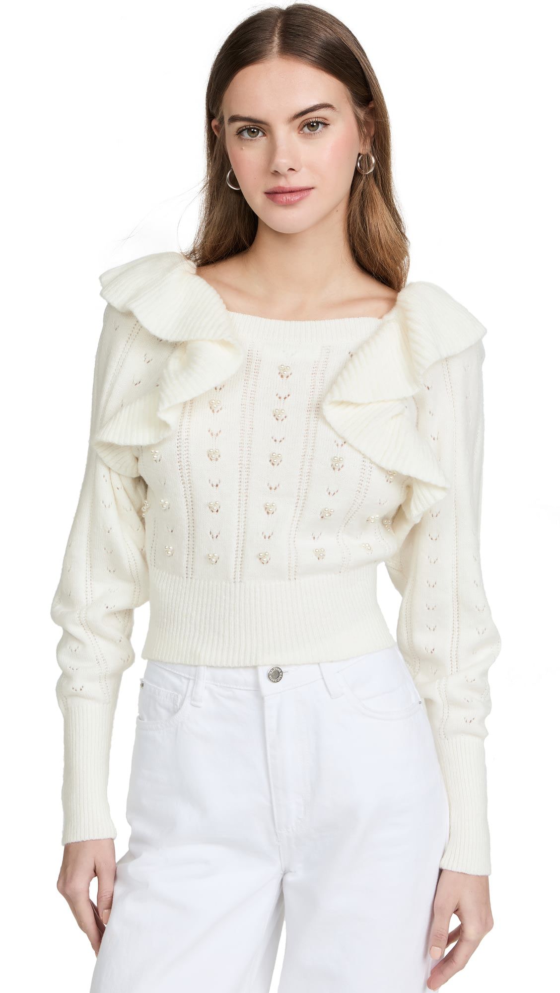 Womenswear Maker Casual Ruffled Long-sleeved Hollow-out Sweater