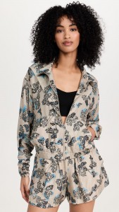 Made in china floral Printed casual slim shorts zipper jacket fashion set