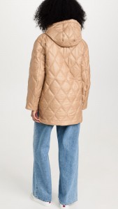 Factory made Quilted jacket with double breasted hooded ribbed border coat