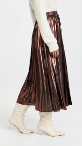ODM Golden velvet coffee color slimming pleated skirt