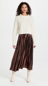 ODM Golden velvet coffee color slimming pleated skirt
