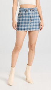 Made in china Denim checkered mini skirt