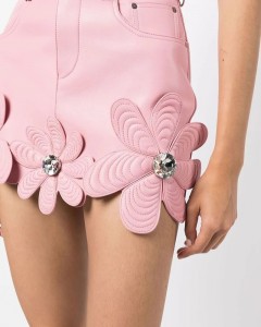 Factory made PU flower high waist bodycon pink mini skirt
