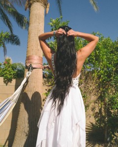Custom deep v double hollowed out layered white dress