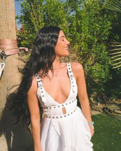 Custom deep v double hollowed out layered white dress