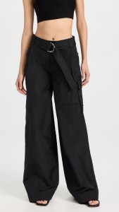 Casual black Straight leg pants high waist cargo pant