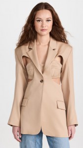 Made in china khaki cut-out back suit sexy jacket