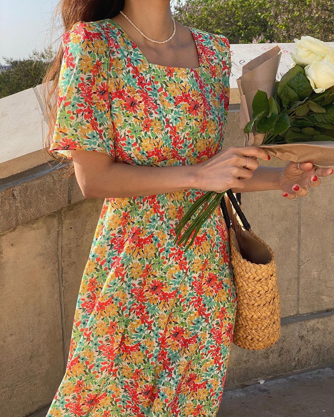 Womenswear Custom Floral Printed A-line Midi Dress