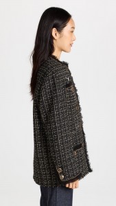 Tweed Braided Lace Long-sleeved Checked Coat