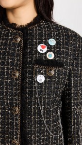 Tweed Braided Lace Long-sleeved Checked Coat