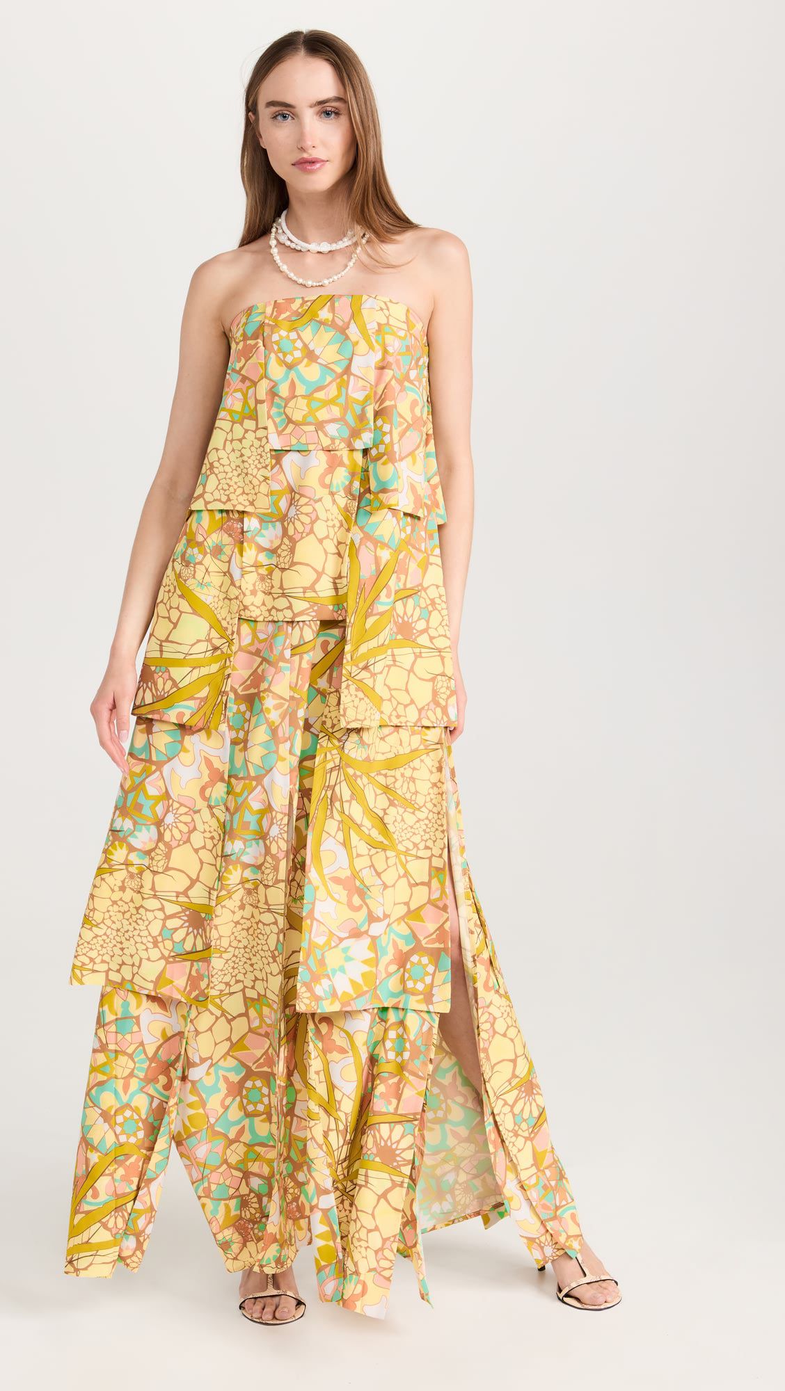 OEM Elegant tiered floral print strapless maxi dress