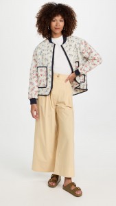 ODM Crew-neck floral print cotton zip-up jacket with large pocket