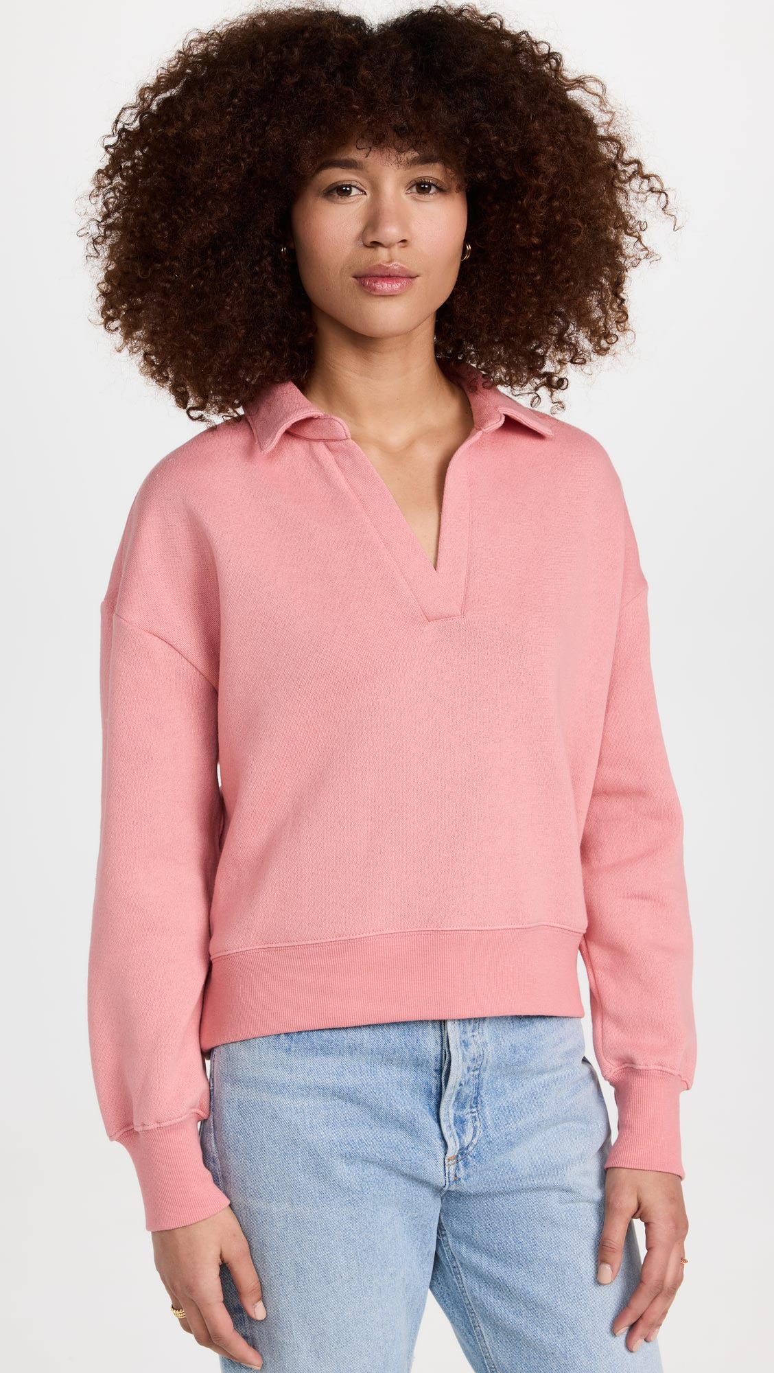 Made in china Pink V-neck loose casual casual polo neck top