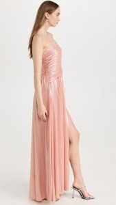 Factory supplier sexy elegant satin side slit strapless maxi dress