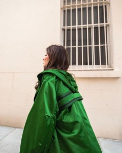 Green long zipper trench coat casual simple coat