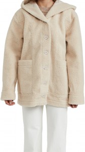 Loose Wool Lamb Coat Single-breasted Long-sleeved Hooded Coat
