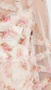 Floral style elegant mesh long sleeve ruffle a-line dress