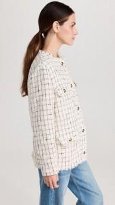 OEM Sweet metal button coat with white checkered temperament jacket