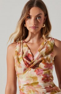 COWL NECK ABSTRACT PRINT TOP