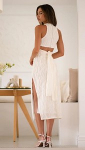 Custom sexy crossover strap crop top asymmetric slit skirt suit