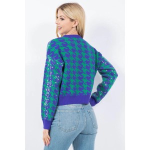 Sequins Herringbone Knit Sweater