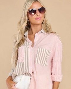 Lady custom summer cute casual striped sweet elegant lady tops