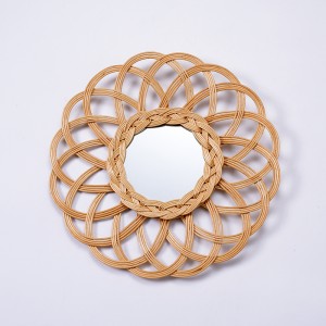 Bohemian Hanging Glass Decor,Rustic Handwoven Innovative Art Decoration Round Makeup Mirror for Entryway