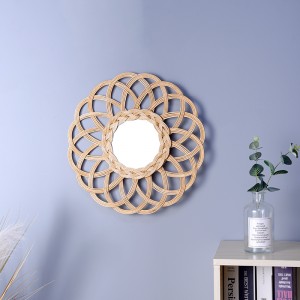 Bohemian Hanging Glass Decor,Rustic Handwoven Innovative Art Decoration Round Makeup Mirror for Entryway