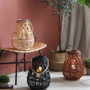 Rattan Woven Lantern Contemporary Home Decor Candle Holder,Natural,brown and black color
