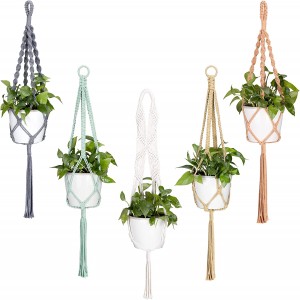 Macrame Plant Hangers (Set of 5) – Macrame Plant Hanger Set Cotton Pot Holder for Hanging Plants Indoor