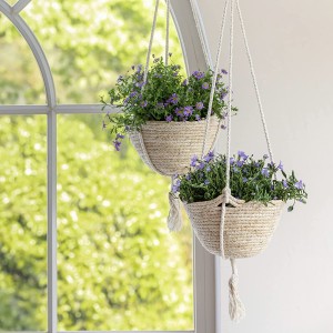 Natural Corn Skin Hanging Planter Basket Set,Indoor Plant Pots, Boho Decor Plant Pot Cover, 9 (D)*5.5(H) Inch