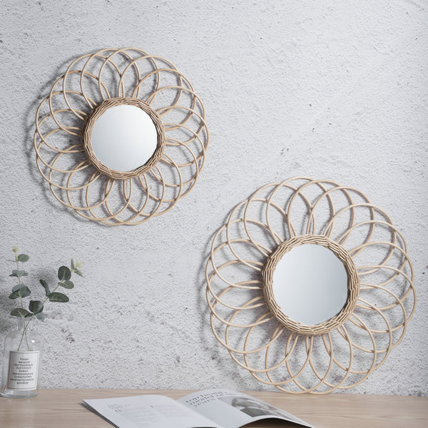 Boho Wicker Woven Mirrors, Innovative Art Handmade Wall Hanging Home Decoration for Living Room Featured Image