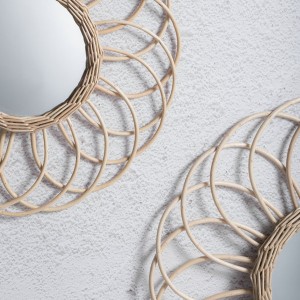 Boho Wicker Woven Mirrors, Innovative Art Handmade Wall Hanging Home Decoration for Living Room