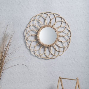 Boho Wicker Woven Mirrors, Innovative Art Handmade Wall Hanging Home Decoration for Living Room