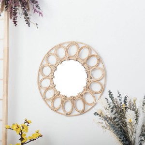 Rattan Mirror Wall Makeup Mirror Sunflower Frame Natural Mirror Country Style Wall Mount Round Mirror for Living Room Bedroom