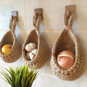 Teardrop Hanging Baskets, Boho Wall Hanging Baskets, Handwoven Hanging Plant Basket Decor for Vegetable Potato Onion Storage