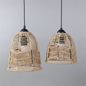 Woven Pendant Light，Boho Chandelier Handwoven paper Basket Shade, Rustic Pendant Light Fixtures Farmhouse Ceiling Hanging Lampshade