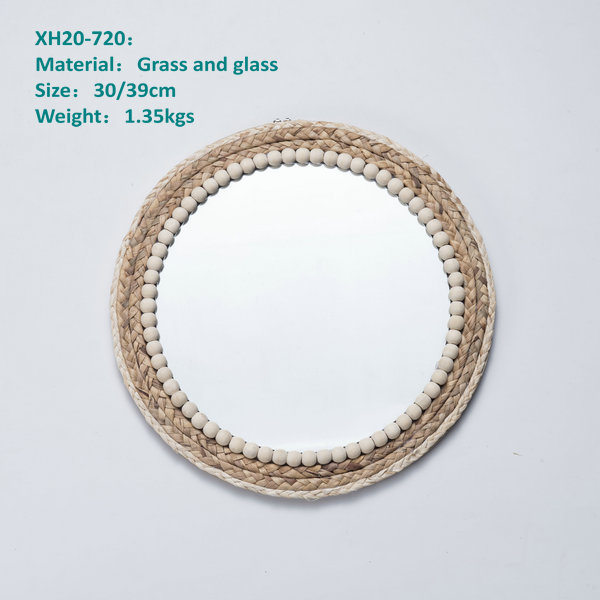 Boho Round Hanging Wall Mirror Decorative Rattan Circle Wall Mounted Mirror for Farmhouse, Living Room, Bedroom, Bathroom Featured Image
