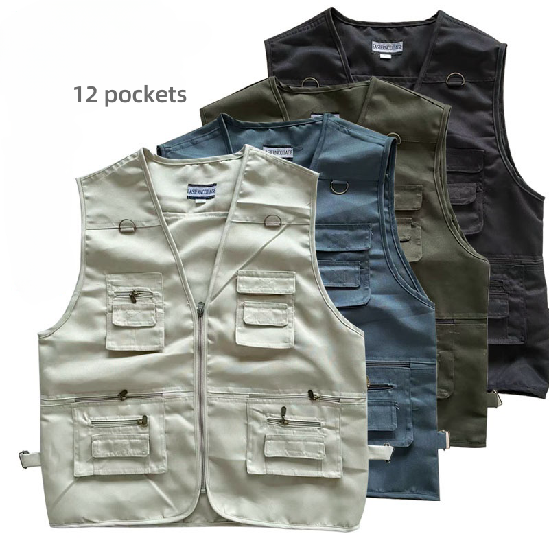 Custom Logo Zipper Outdoor Fishing Photography Autumn Hiking Waistcoat Multi Pockets Men’s Vests