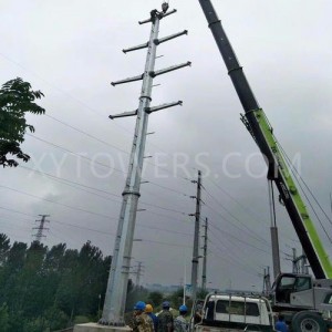 High Tension Double Circuit Overhead Power Line Electric Pole