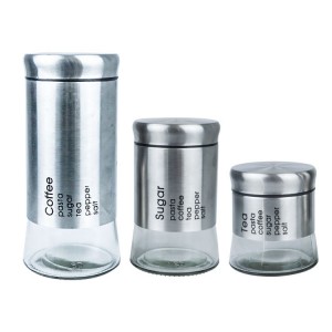 Stainless steel glass sealed jar spice jar coffee Tea Sugar Glass Storage Jars