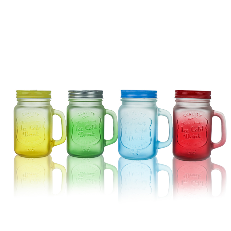 Frosted Gradient color Mason jar Milk tea cup Beverage cup with handle and lid Featured Image