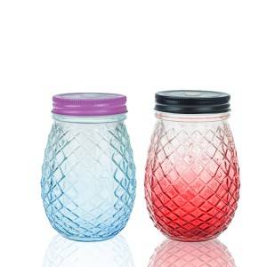 Tinted pineapple shaped glass mason jar with straw