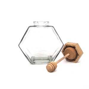 Customizable Hexagon Empty Glass Honey Jar with Dipper