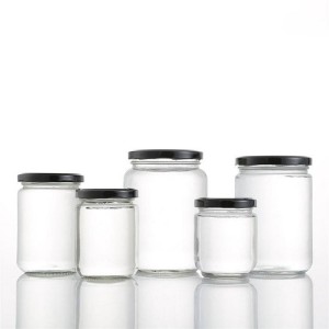 Wholesale Round glass bottle pickle jar honey jar Clear Glass Jam Jar with Metal Cap